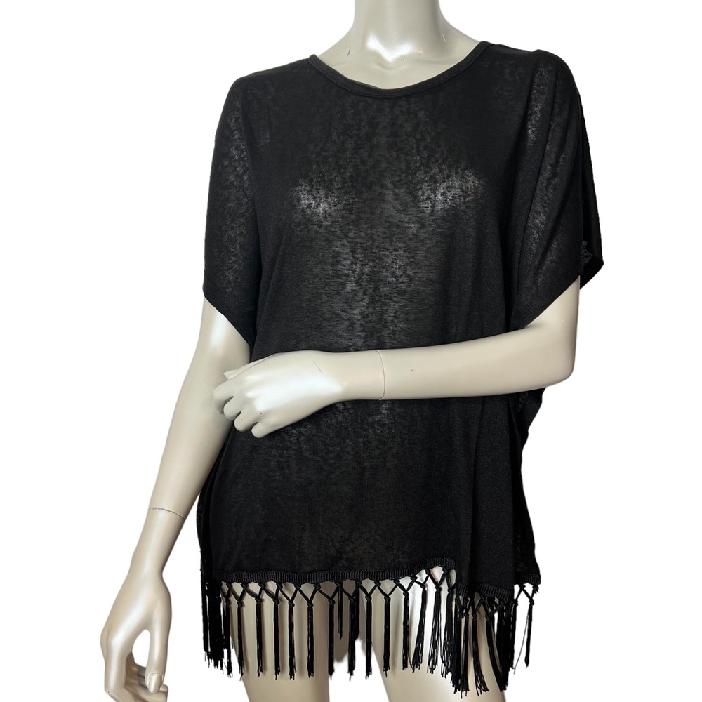 Esperanza New York Black Draped Fringe Top - Picture 1 of 10